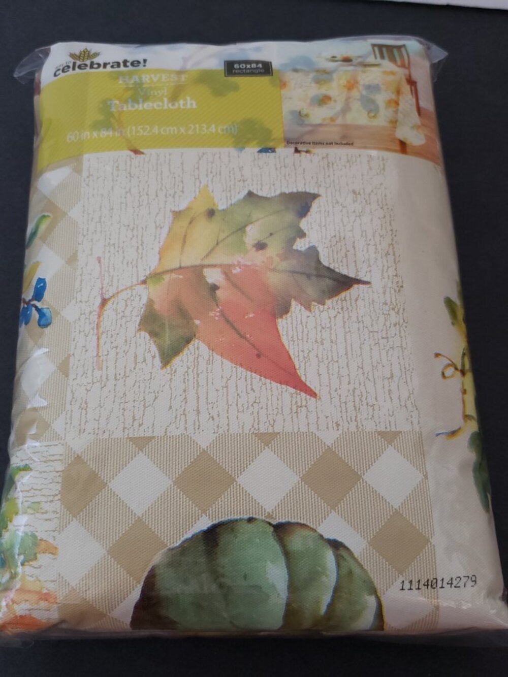 NEW Harvest Vinyl Tablecloth Fall Theme Pumpkin Patchwork Harvest 60" x 84"